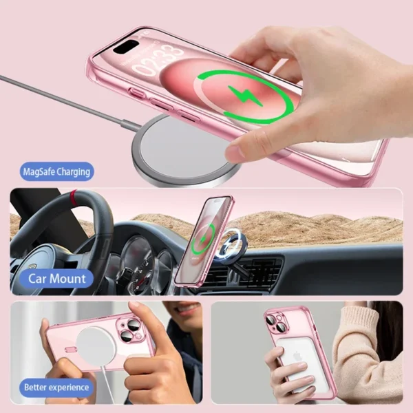 Klare, plattierte, ultradünne Silikonhülle für iPhone 16, 15, 14, 13, 12, 11, Pro Max 16, Plus, Magsafe, magnetische Linsenfolie, Schutzabdeckung, Rosa 5
