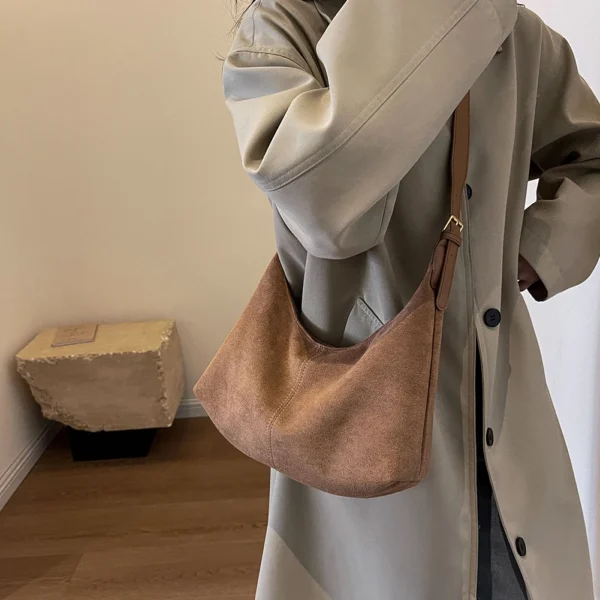 Vintage Handtasche Geldbörse für Frauen Wildleder Umhängetasche Kausale Umhängetaschen Weibliche Luxus Designer Clutch Damen Crescent Hobo Bag 3