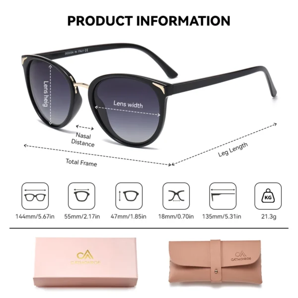 CATMONROE 1 Stück Damen-Sonnenbrille, optionale Farbe, runde Linse, leicht, Komfort, Fahren, lässig, Pendeln, UV400, polarisierte Sonnenbrille 2
