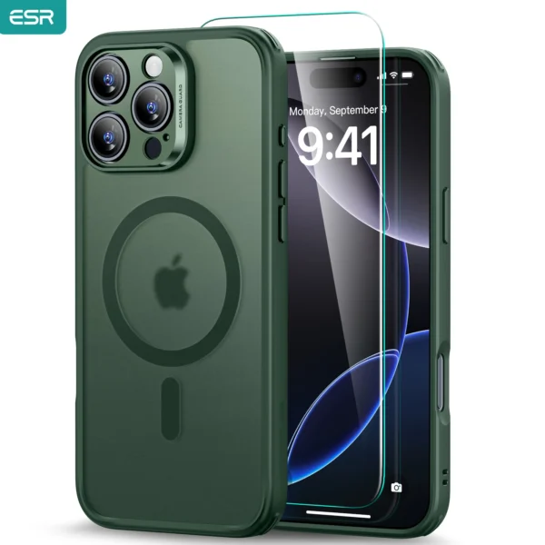 ESR für iPhone 16/15/14 Pro Max Hülle (4 in 1) Set durchscheinende matte Hülle mit Displayschutzfolie MagSafe Backcover Military-Grade