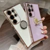 Für Samsung Galaxy S25 Ultra Luxus Ring Stand halter Beschichtung Blumen Handy hülle für Samsung S21 S22 S23 plus S24 A55 A16 Abdeckung
