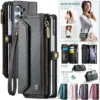 CaseMe Flip Leder Handyhülle für Samsung Galaxy Z Fold 6 5 4 3 S25 Plus S24 FE S23 Ultra S22 S21 S20 Reißverschluss Wallet Card Cover