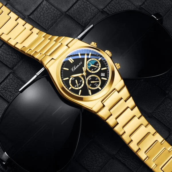 CHENXI Original Luxus Uhren Für Mann Multifunktionale Chronograph Datum Quarz herren Uhr Business Edelstahl Gold Uhr 3