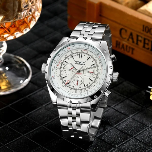 JARAGAR Sport Herrenuhren Top-Marke Luxus automatische mechanische Uhr für Männer Silber Edelstahlarmband Militär Armbanduhr 4