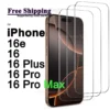 Displayschutzfolie für iPhone 16e 16 Pro Max Plus, gehärtetes Glas, HD-Kristall, Glimmer, 9H, kratzfest, hochwertiges Aluminium