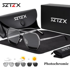 SZTZX Aluminium Männer Photochrome Sonnenbrille Frauen Mode Polarisierte Fahren Schatten Sonnenbrille Quadratische Chameleon Anti-glare Brillen