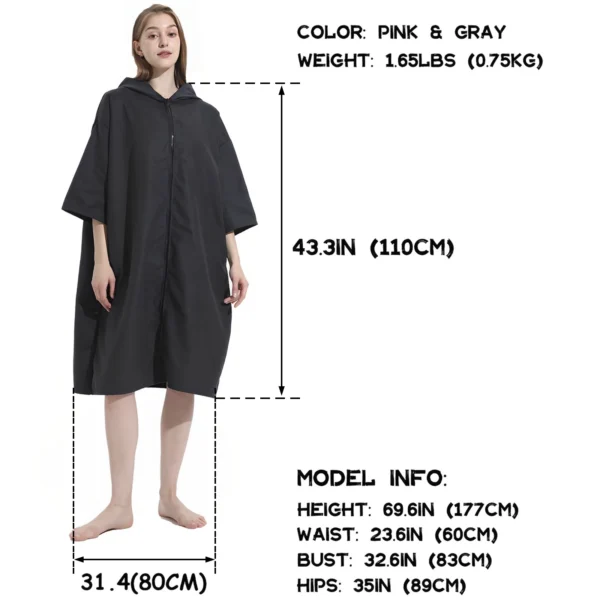Wickelmantel mit Kapuze, Mikrofaser-Handtuch-Poncho mit Reißverschluss, kurzärmliger Surf-Poncho, schnell trocknend, übergroßer Wickelmantel, Neu 6