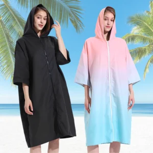 Wickelmantel mit Kapuze, Mikrofaser-Handtuch-Poncho mit Reißverschluss, kurzärmliger Surf-Poncho, schnell trocknend, übergroßer Wickelmantel, Neu