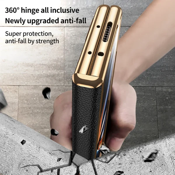 LANGSIDI Ledertasche für Samsung Galaxy Z Fold 6 5 4 3 Fold6 Fold5 Vergoldung Magnetscharnier Standabdeckung mit Spiegelfolie 5