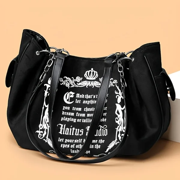 Damen-Handtasche aus Wildlederimitat mit Buchstabendruck, Retro-Einkaufstasche mit großem Fassungsvermögen für den täglichen Pendelverkehr und zum Tragen von Hand. Kürbistasche 2