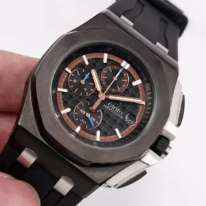 Hochwertige, brandneue Herrenuhr, Quarz-Chronograph, Edelstahl, hochwertiger Sport, schwarzes Gummi, Silber, Roségold