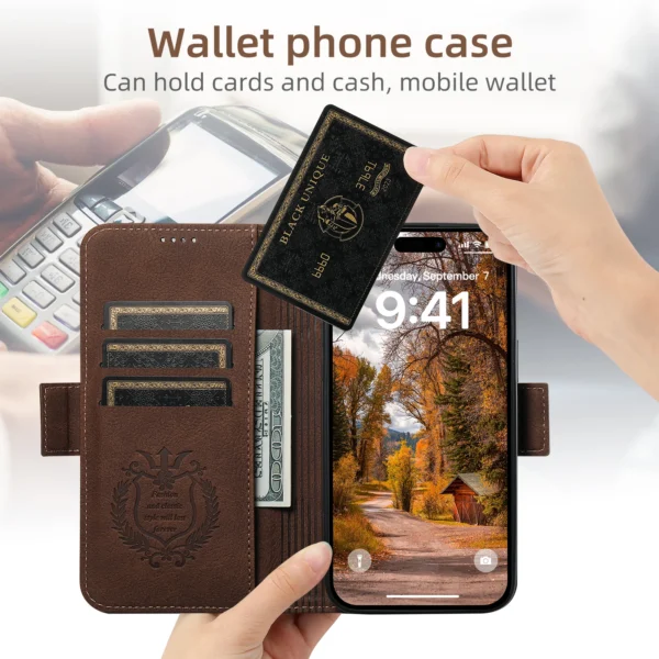 Kartenhalter-Brieftasche, Flip-Cover-Handyhülle, kompatibel mit MagSafe, magnetisches kabelloses Laden, für iPhone 16 Pro Max 15 Plus 14 13 12 4