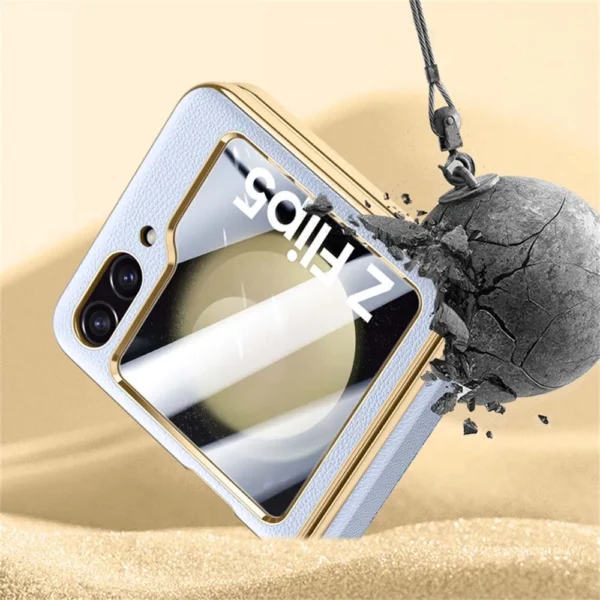 Für Samsung Galaxy Z Flip 5 6 Luxus Überzug Reinem Leder Scharnier Telefon Fall Für Samsung Z Flip 5 Flip 6 objektiv Schutz Zurück Abdeckung 2
