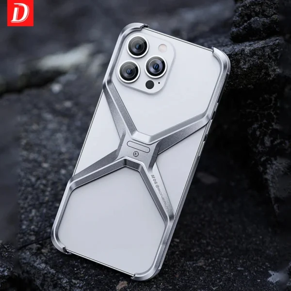 Luxuriöse randlose Aluminium-Handyhülle für iPhone 16 15 13 14 Pro Max, Metall X-Typ, abnehmbare Wärmeableitung, stoßfeste Abdeckung