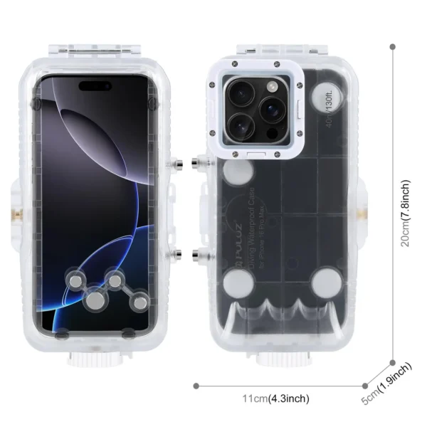 PULUZ 40 m Tauchen Fall Für iPhone 16 Pro Max 6,9'' Telefon Taste Foto Video Wasserdichte Gehäuse Abdeckung transparent Shell 2