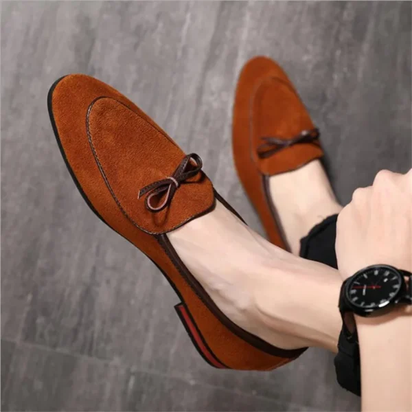 Herren-Freizeitschuhe mit Schleife, echtes Wildleder, trendige Party- und Hochzeits-Loafer, flache Herren-Fahrmokassins 3