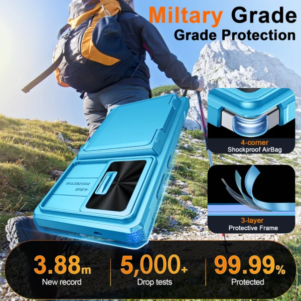Mit Kartenhalter, verschiebbare Kameraabdeckung und Ständer für Samsung Galaxy S25 Ultra Handyhülle, Anti-Fall PC + TPU Wallet Case 5