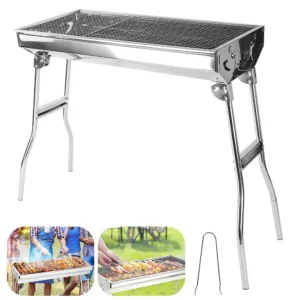 Klappbarer Grill, Holzkohlegrill, tragbarer BBQ-Grill, Picknick-Grill aus Edelstahl, für Picknick- und Campingpartys im Freien