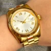 BLIGER 36mm 39mm Polierte Geriffelte Lünette NH35AA Automatische Herrenuhr Gold Römische Zahlen Silber Zifferblatt Stahlarmband Saphirglas 3