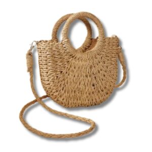 Halbmond-Strandtasche aus geflochtenem Stroh
