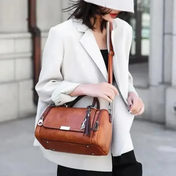 Handtasche mit Quastendekor, Damen-Umhängetasche mit großem Fassungsvermögen, modische Umhängetasche mit Reißverschluss und abnehmbarem Riemen 4