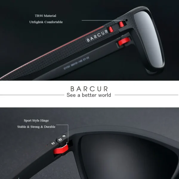 Barcur design tr90 sonnenbrille männer polarisiert leicht gewicht sport sonnen brille frauen brillen zubehör oculos uvab schutz 2