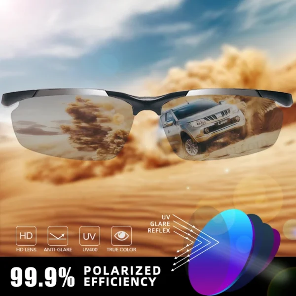 CLLOIO Top Qualität Aluminium Polarisierte Photochrome Sonnenbrille Männer Randlose Tag Nacht Fahren Brille Anti-Glare Chameleon Brillen 3