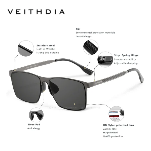 VEITHDIA männer Sonnenbrille Angeln Polarisierte UV400 Nylon Objektiv Im Freien Fahren Brillen Edelstahl Sonnenbrille Für Männliche V8226 3