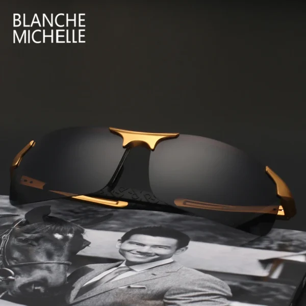 Hochwertige, ultraleichte Aluminium-Magnesium-Sport-Sonnenbrille, polarisiert, für Herren, UV400, rechteckig, goldfarben, für den Außenbereich 4
