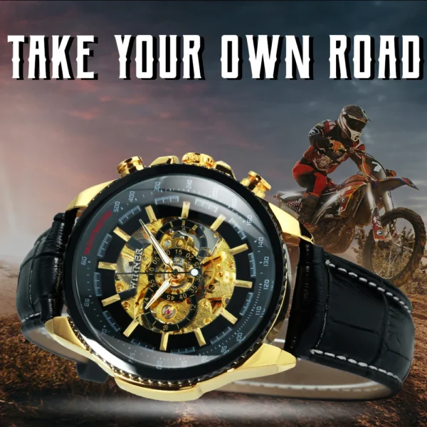 Militäruhr für Herren, Skelett, automatische mechanische Armbanduhr, Top-Marke, Luxus, 2021, Silber, Gold, Leder, relógio masculino 4