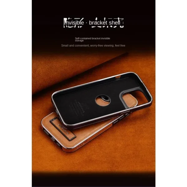 Unsichtbare, faltbare Handyhülle mit galvanisierter Lünette für iPhone 16 15 14 Plus 13 12 11 Pro Max, ultradünne PU-Lederhülle 5