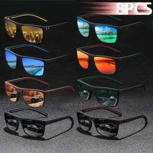 8PCS Mode Vintage Quadrat Sonnenbrille Männer Frauen Angeln Fahren Mann Luxus Marke Designer Sonnenbrille Retro Brillen UV400
