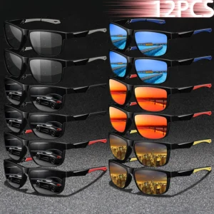 12PCS Mode Vintage Quadrat Sonnenbrille Männer Frauen Angeln Fahren Mann Luxus Marke Designer Sonnenbrille Retro Brillen UV400