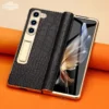 LANGSIDI Ledertasche für Samsung Galaxy Z Fold 6 5 4 3 Fold6 Fold5 Vergoldung Magnetscharnier Standabdeckung mit Spiegelfolie