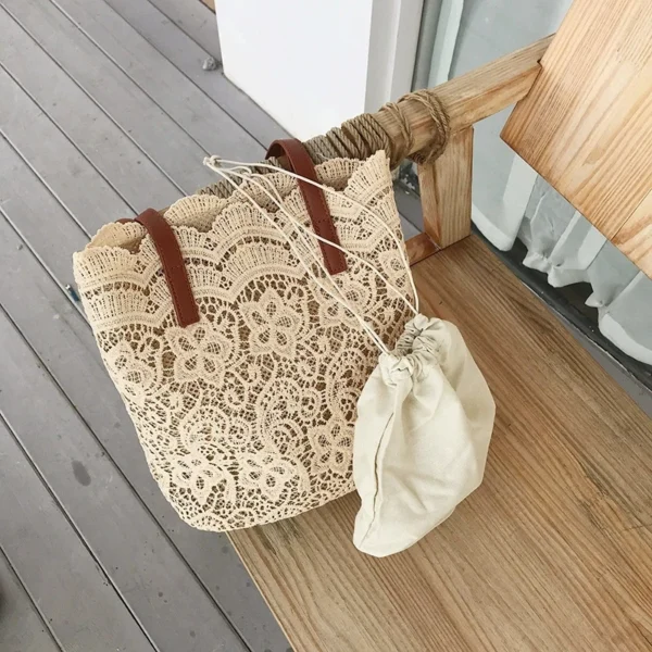 Elegante Tragetasche aus floraler Spitze für Damen. Schicke Schulter- und Handgelenkhandtasche mit Magnetverschluss, perfekt für alltägliche Strand-Eleganz 2