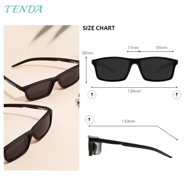 TR90 Männer Frauen Rechteck Vollrand Brille mit Federscharnier Magnetische Clip-On Polarisierte Sonnenbrille für verschreibungspflichtige Gläser 5