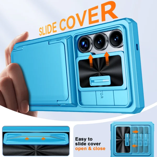 Mit Kartenhalter, verschiebbare Kameraabdeckung und Ständer für Samsung Galaxy S25 Ultra Handyhülle, Anti-Fall PC + TPU Wallet Case 4