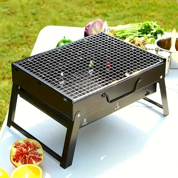 Tragbarer BBQ-Holzkohlegrill aus Edelstahl, kleines Mini-BBQ-Werkzeug-Set, Kochen im Freien, Camping, Picknick, Strand, tragbarer Grill 2