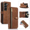 Leder-Geldbörse mit Reißverschluss, Kartensteckplatz, Handyhülle für Samsung Galaxy Z Fold 6, 5, 4, 3, Fold 6, 5G, Bildschirmschutz mit Standfunktion