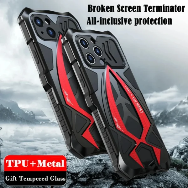 Stoßfeste Rüstungs-Metall-Telefonhülle für iPhone 13, 14, 15, 16 Pro Max, robuste Anti-Fall-Telefonabdeckung für Samsung S23 S22 S24 Ultra 2