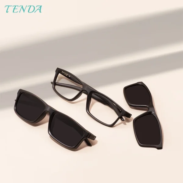 TR90 Männer Frauen Rechteck Vollrand Brille mit Federscharnier Magnetische Clip-On Polarisierte Sonnenbrille für verschreibungspflichtige Gläser 2