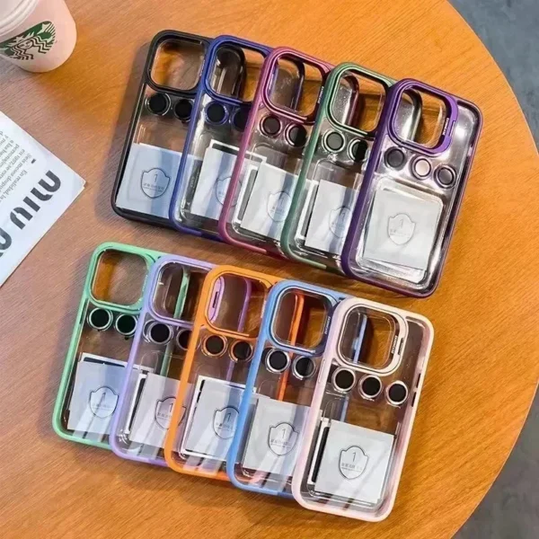 Objektiv-Metallring-Schutz mit Ständer für iPhone 16, 14, 11, 12, 13, 15 Pro Max Plus, Kamera-Glas-Linsenschutz, transparente Abdeckung 6