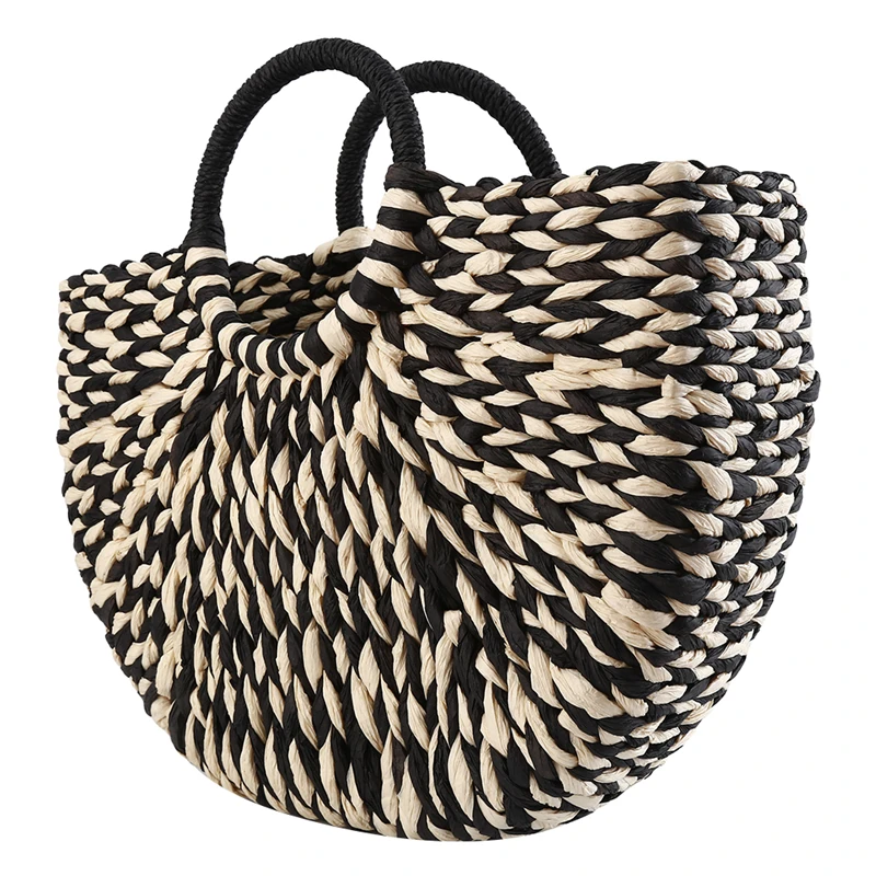 Frauen Neue Imitation Stroh Handtaschen Frau Handarbeit Gewebt Korb Rattan Handtasche Für Femme Damen Einfache Alle-Spiel Handtasche 4