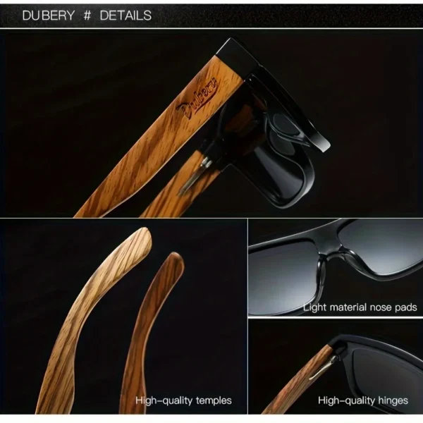 DUBERY Polarisierte Vollrand-Sonnenbrille aus Holz für Damen und Herren, 8 Farben, Modell 240 4