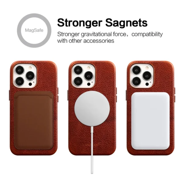Langsidi retro echtes leder für magsafe fall für iphone 15 14 pro max 14pro 15pro luxus stoß feste abdeckung voll schutz 2