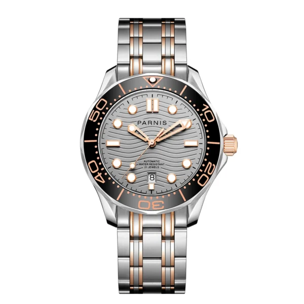 Neue Parnis 42 mm weißes blaues Zifferblatt Gold Silber Miyota 8215 automatische mechanische Herrenuhr Edelstahlarmband 2