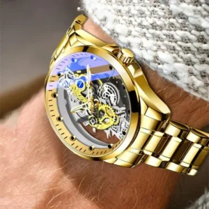 Neue Männer Uhr Mode Gold Silber Skeleton Quarz Armbanduhr Top Marke Luxus Edelstahl Band Mann Uhr Uhr Reloj Hombre