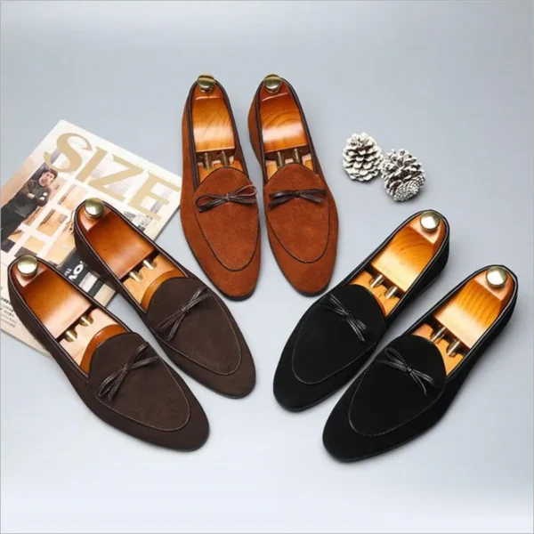 Herren-Freizeitschuhe mit Schleife, echtes Wildleder, trendige Party- und Hochzeits-Loafer, flache Herren-Fahrmokassins 4