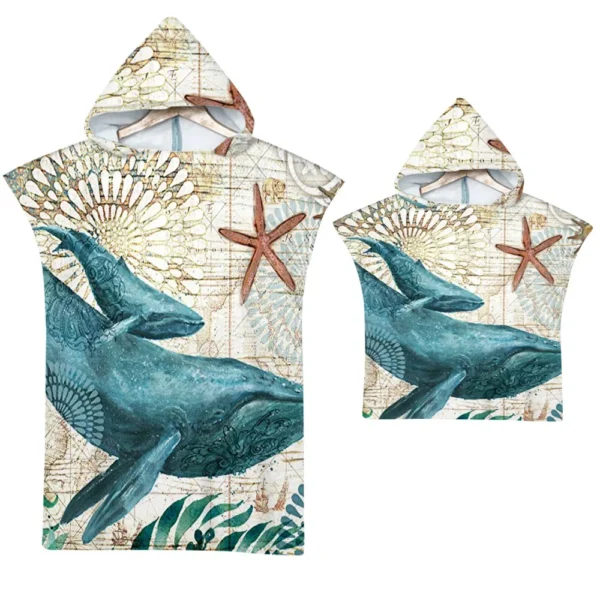 Meeresschildkröten-Badetuch, schnell trocknender Kapuzenumhang, großes Handtuch, Mikrofaser-Strandtuch, Neoprenanzug, Eltern-Kind-Poncho für Erwachsene, Bademantel 4