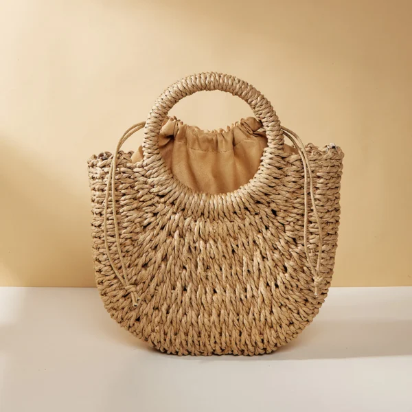 Hand gewebte Stroh Rattan Halbmond Strand Handtasche große Kapazität Frauen Sommer hohl aus Crossbody-Umhängetasche 4